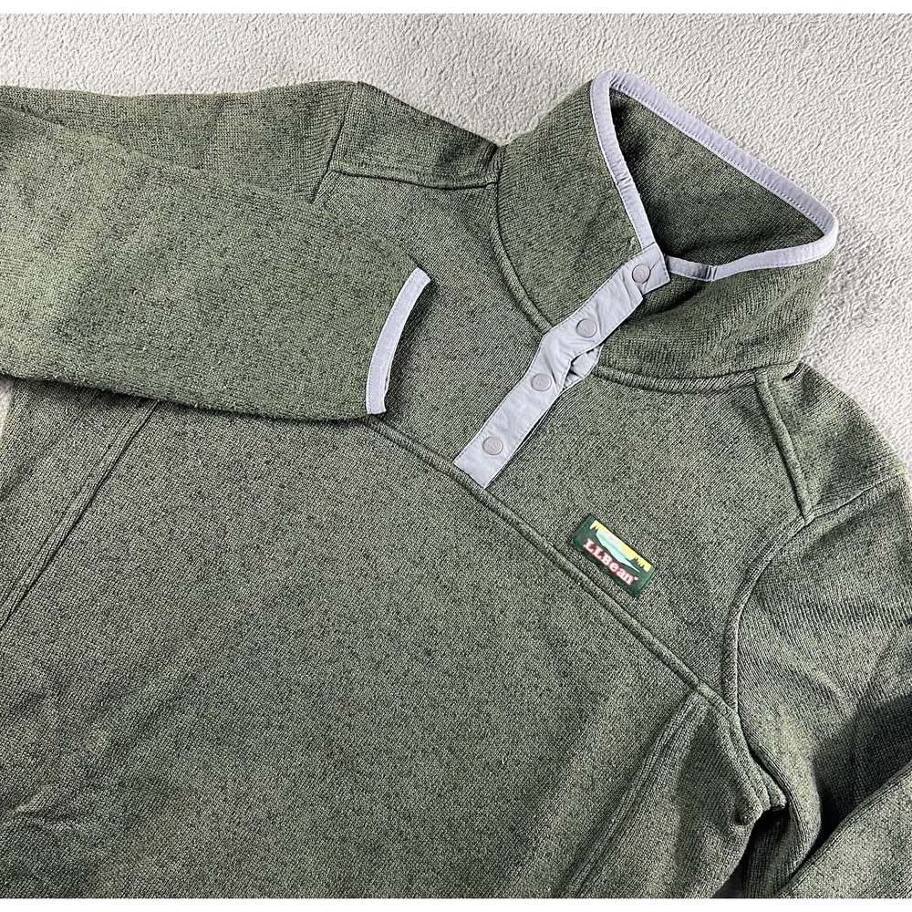 LL Bean Sweater Fleece Womens Small Green Pullover Snap Logo Outdoor Polyester
